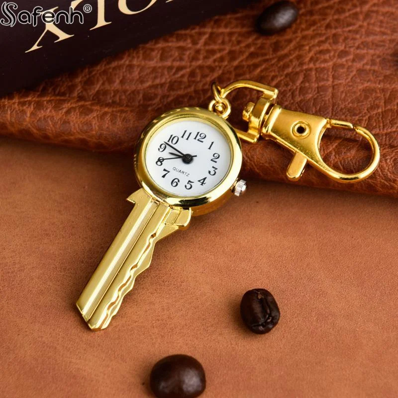 Mini Golden Key Shaped Quartz Watch With Keychain Clear Dial Perfect For Daily Use Bag Pendant Creative Gift