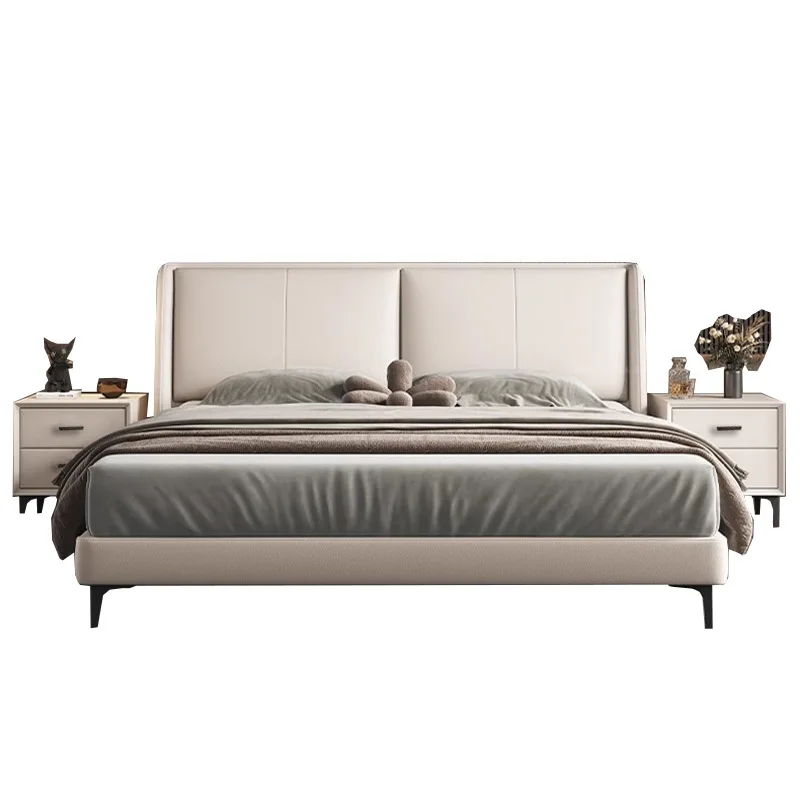 

Italian light luxury leather bed, master bedroom modern simple atmosphere soft bed