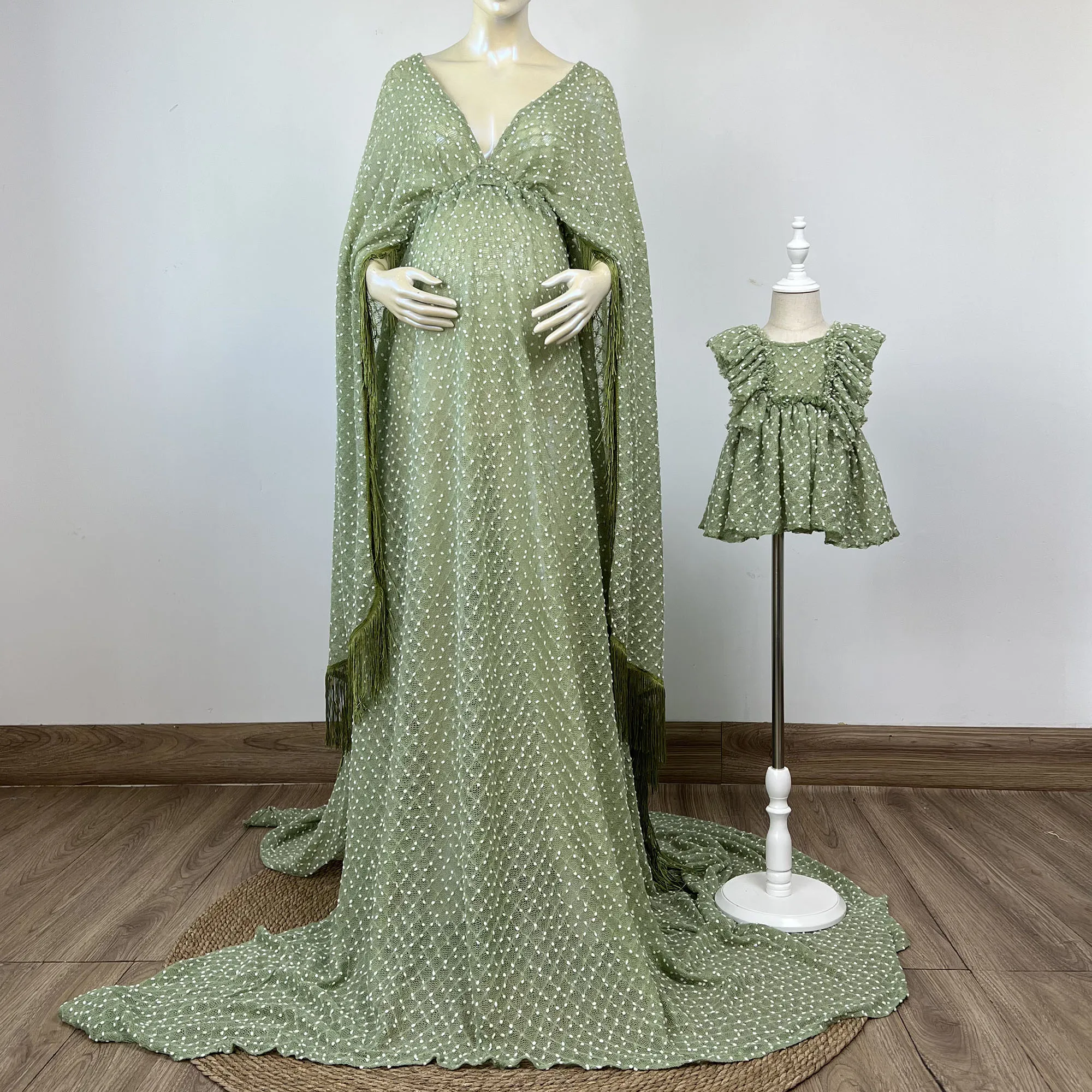 

Don&Judy A Set Mom&Daughter Photography Dress Maternity Robe Pregnant Kaftan Photo Shoot Boho Evening Party Prom Women Couture