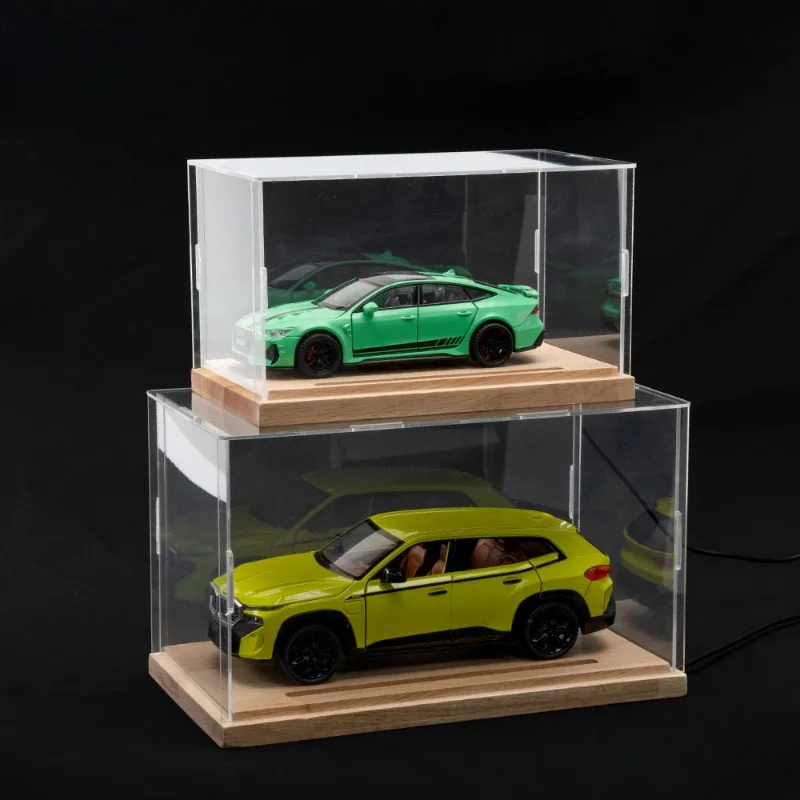 Acrylic Display Box with LED Light Suit for 1/32 Scale 1/24 Scale Car Model Wood Transparent Dust Proof Storage Holder