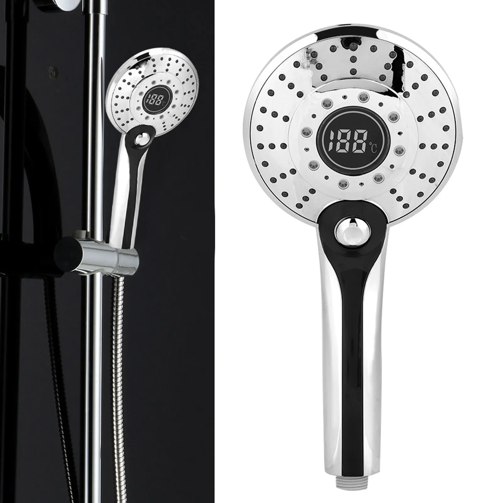 

LED Shower Head Digital Display Handheld Shower Head with 3-color Temperature Control LED Light 3 Spraying Mode