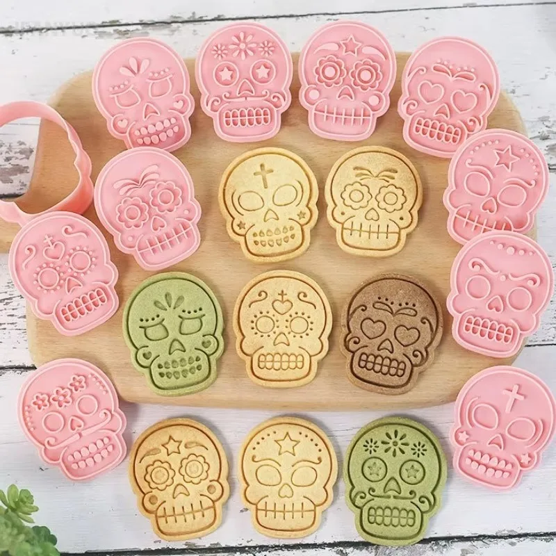 3D Creative Halloween Cookie Molds Artoon Patterned Skull Biscuit Stamp Mold DIY Day of The Dead Pastry Cake Decorating Tools