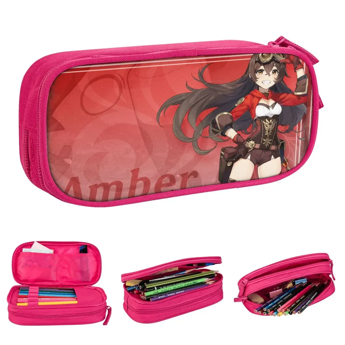 Genshin Impact Amber Cute Pencil Cases Classic Anime Girl Pen Holder Bags for Student Big Capacity School Supplies Pencilcases