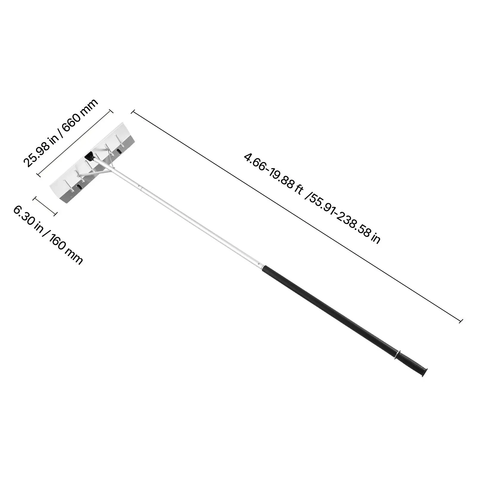 Snow Roof Rake, 26 in Aluminum Blade, 7.5-20 ft Adjustable Scraper with Wheels, Anti-Slip Handle Removal Tool, Lightweight House