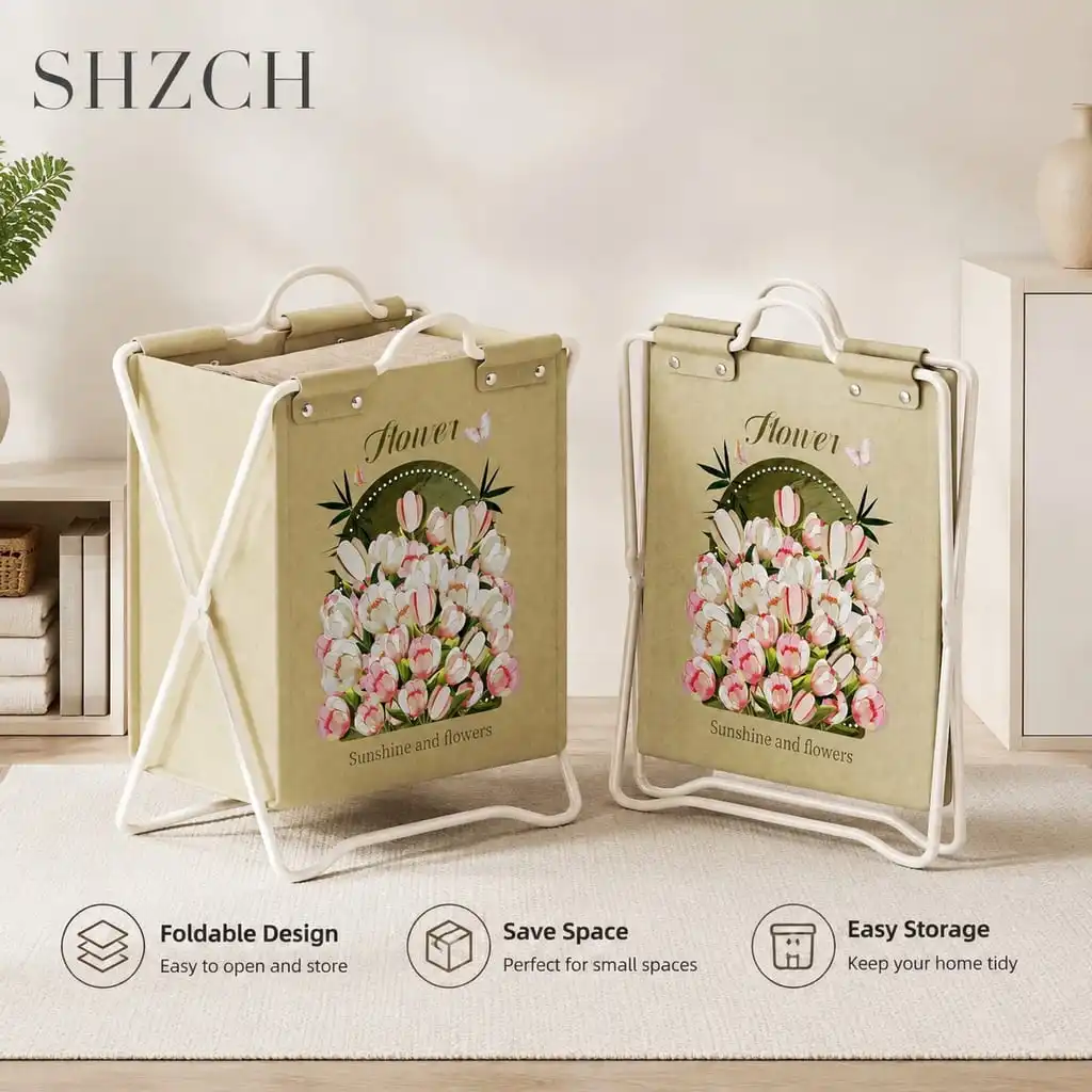 Collapsible Stylish Laundry Hamper - Home Bathroom Clothing Organizer Essential Dirty Clothes Storage Basket