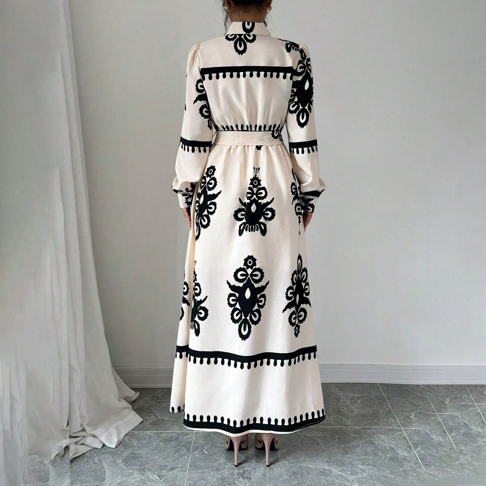 Damska sukienka z długim rękawem, z klapami, zapinana na guziki, obcisła, seksowna, na imprezę do klubu nocnego, z paskiem, w stylu bohemy, letnia sukienka damska, sukienka w kwiaty.