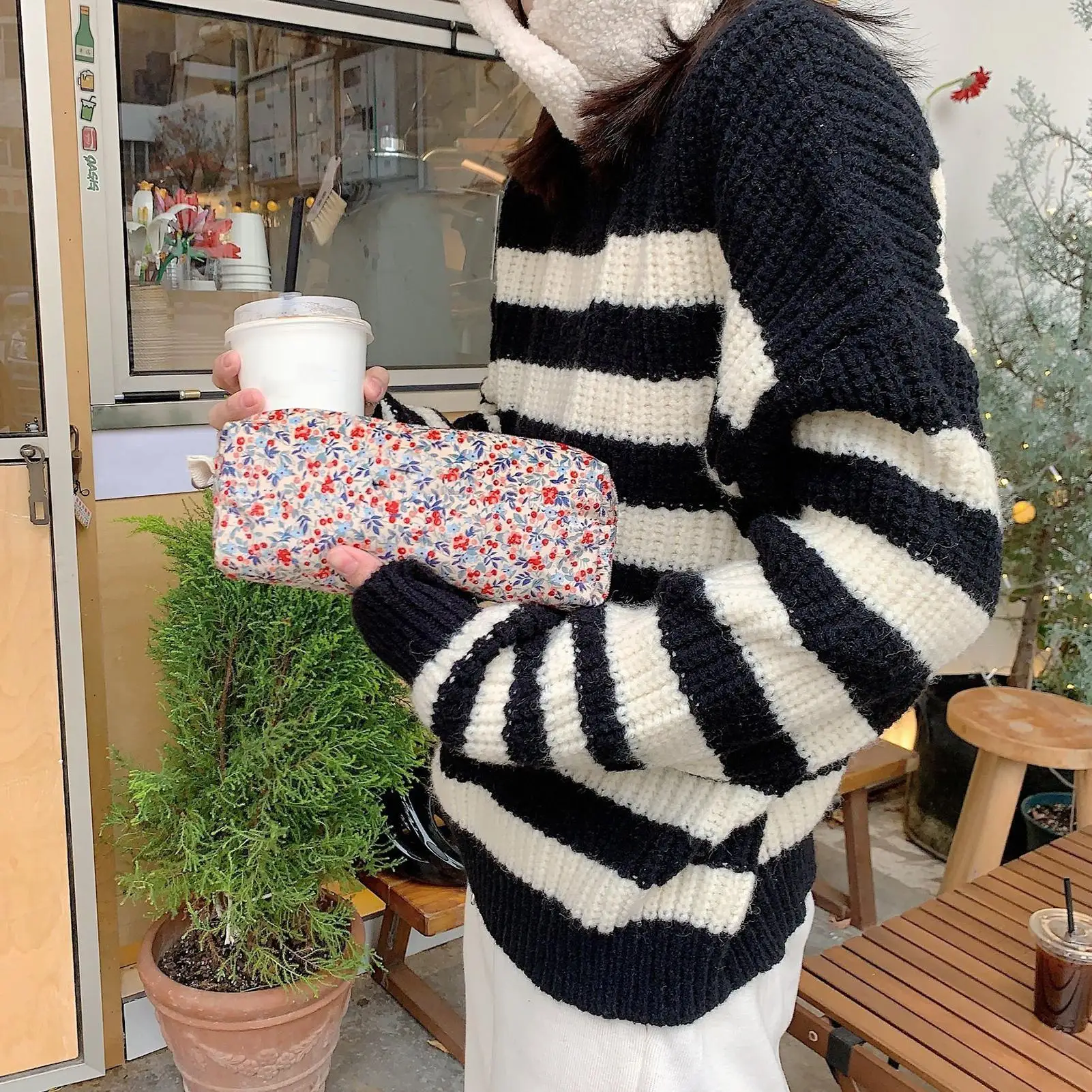 Pencil Pouch Corduroy 2 Pieces Corduroy Makeup Bag 3D Floral Embroidery Holder Organizer Box For Stationery School College