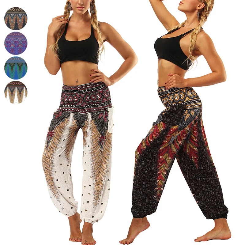 

Women's Loose Yoga Pants Boho Print High Waist Casual Trousers Sweatpants Women Summer Beach Plus Size Baggy Aladdin Pants