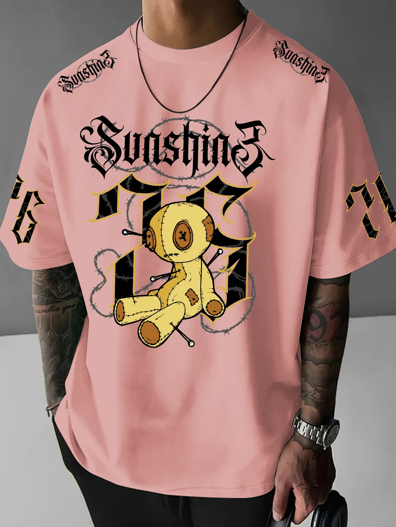 Men Oversized T-shirt Gothic Voodoo Doll Sunshine Print Streetwear Casual Summer Harajuku Short Sleeve Tee