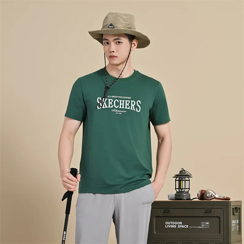 

Skechers Men's Summer New Classic Solid Color Loose Printed Short Sleeve T-Shirt Casual Comfortable Fashion Outdoor Sports Tops