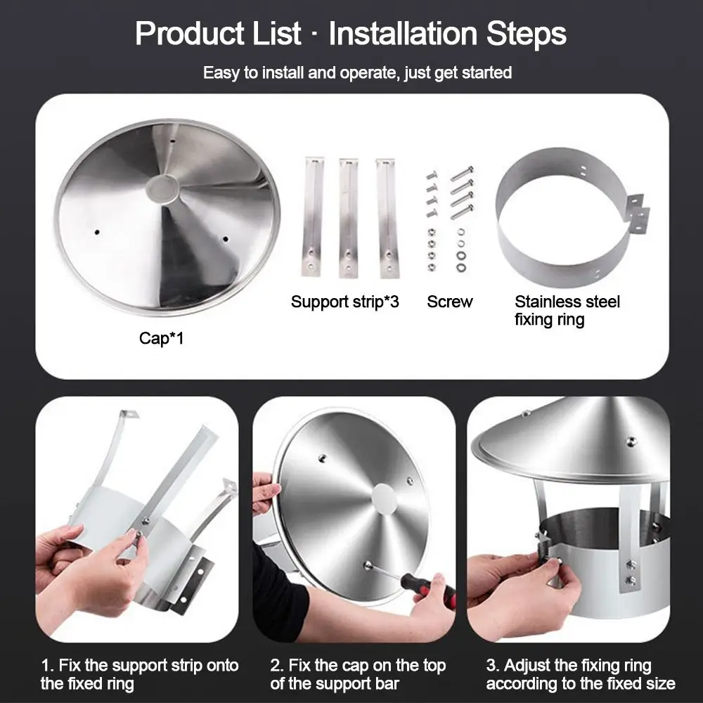 Creative 75-160mm Ventilated Rain Cap Stainless Steel Exterior Wall Air Outlet Rain Pipe Cap Chimney Exhaust Hood Fireplaces