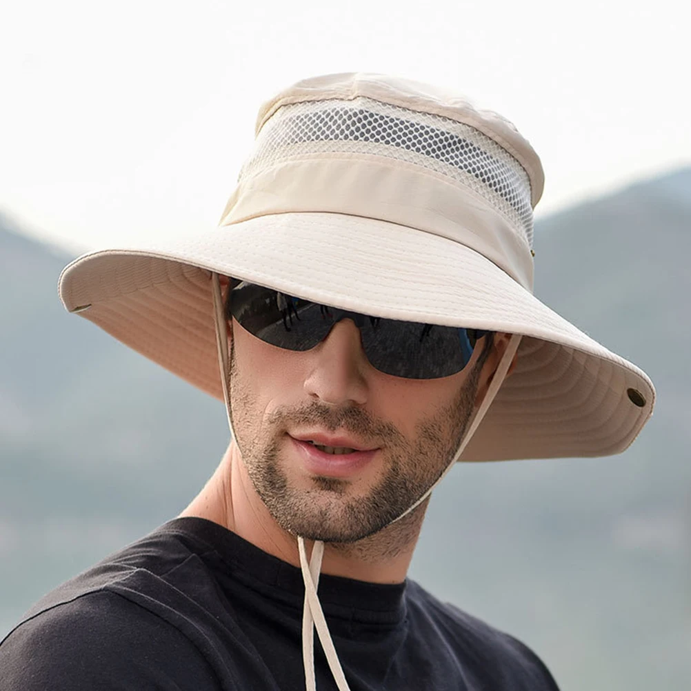 

Polyester Sunscreen Hats UV Protection Wide Brim Adjustable Chin Strap for Hiking Camping Fishing Daily Wear Lightweight