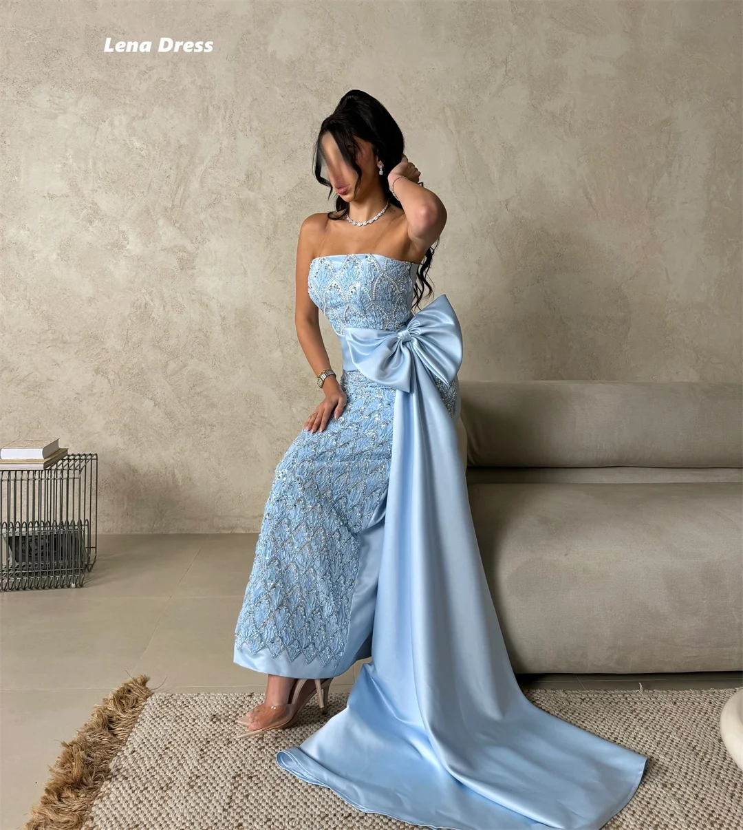 Lena bleu ciel robes De soirée Femme robes De soirée élégantes 2025 Femme luxe sur mesure nœud Robe De Cocktail Femme sans manches