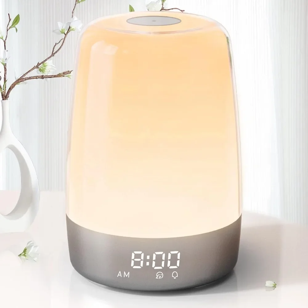 

Alarm Clock Wake Up Light for Heavy Sleepers, Dimmable Sun Lamp Kid Bedroom Nursery Bedside Night Light Sleep Aid, 7 RGB Lights