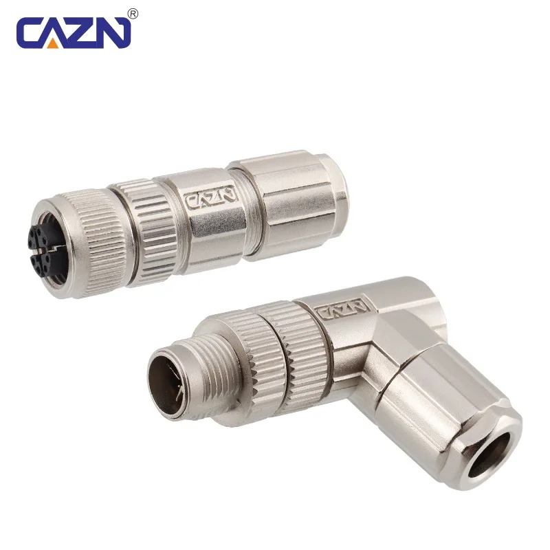 Hot Sales M12 Field Installable Plug Data Type 8 Pin X Code Solder Crimp Female Angled Metal Shielded Connectors