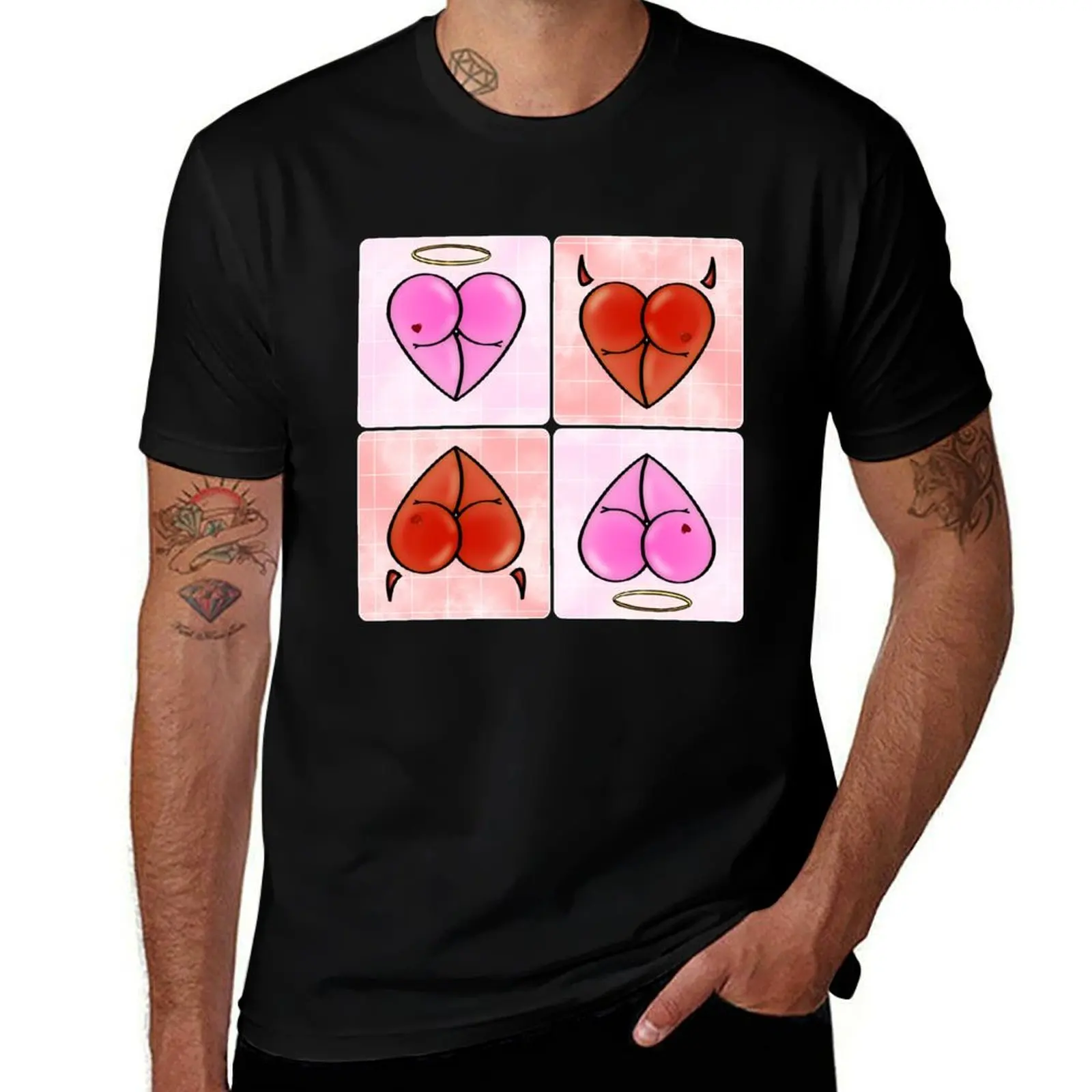Bootiful Angel & Devil T-Shirt Basic Solid Color Casual Tee Shirt T-Shirt