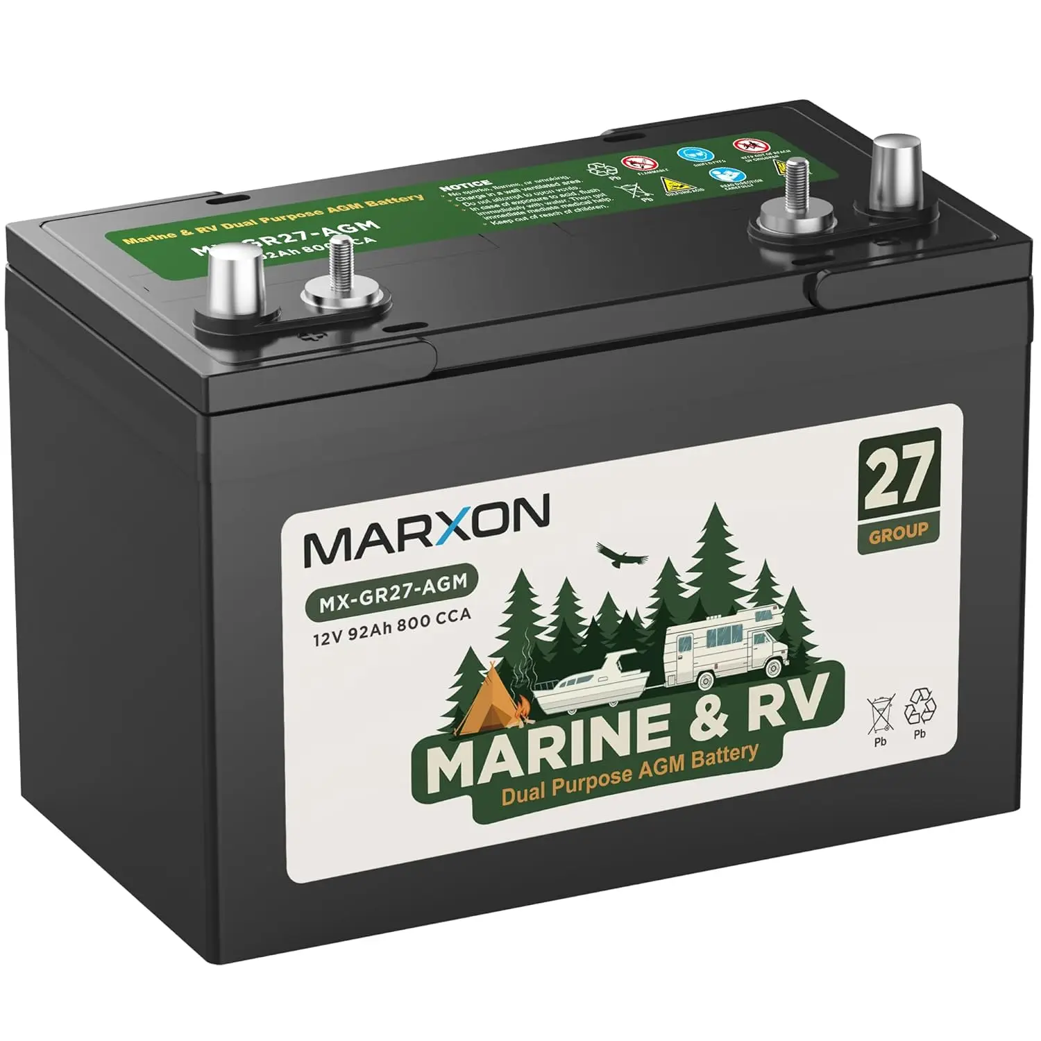 

92Ah 800CCA AGM Marine Dual Purpose Battery 12V Deep Cycle RV Trolling Motor SLA Replacement 2pcs Terminal, Customized