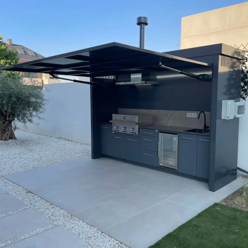 Commercial Grade European Insect-Proof Outdoor Kitchen, Stainless Steel BBQ Pod with Shelter Shed and Integrated Modular Sink