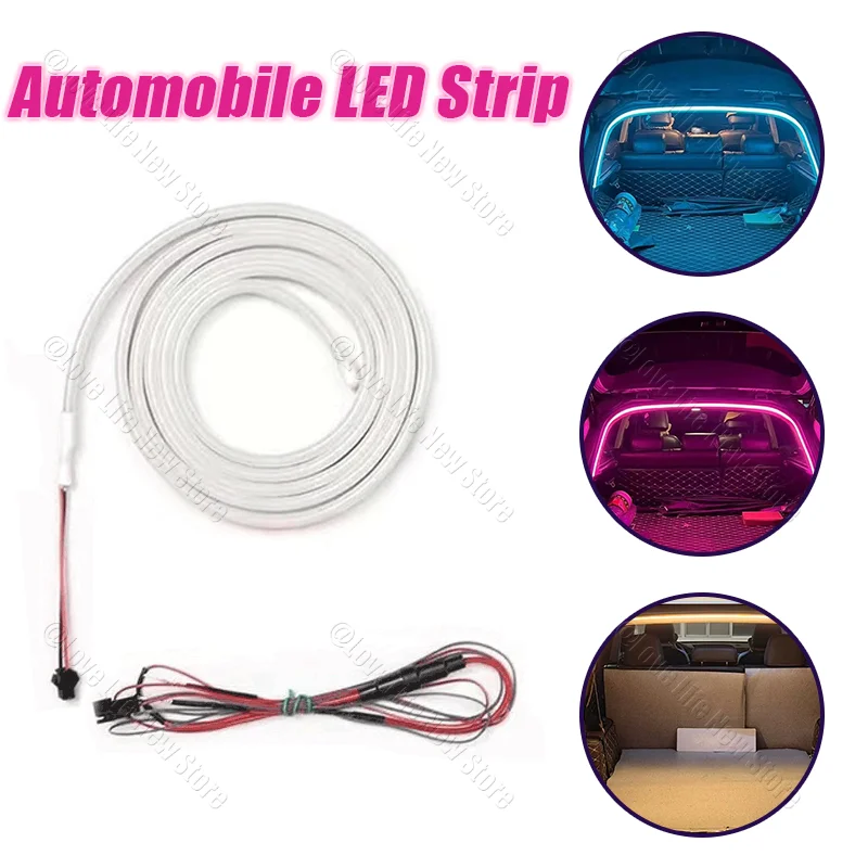 1Set Lampu Bagasi Mobil Kecerahan Tinggi Lampu Sekitar Dekorasi Interior Kabel LED Gratis Strip Lampu Pintu Belakang Penginderaan Otomatis