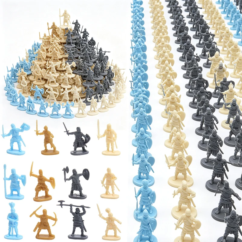 100PCS Medieval Soldier Miniature Sandbox Decoration Rich Action Poses Mutiple Colors Small Ornament for Tabletop Decor Gift ZYF
