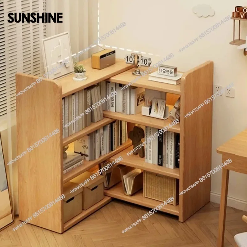Solid Wood Bookshelf -Corner Storage Cabinet with Wall-Mounted Design Space-Saving Bookcase for Kids Study&Home Office Organizer