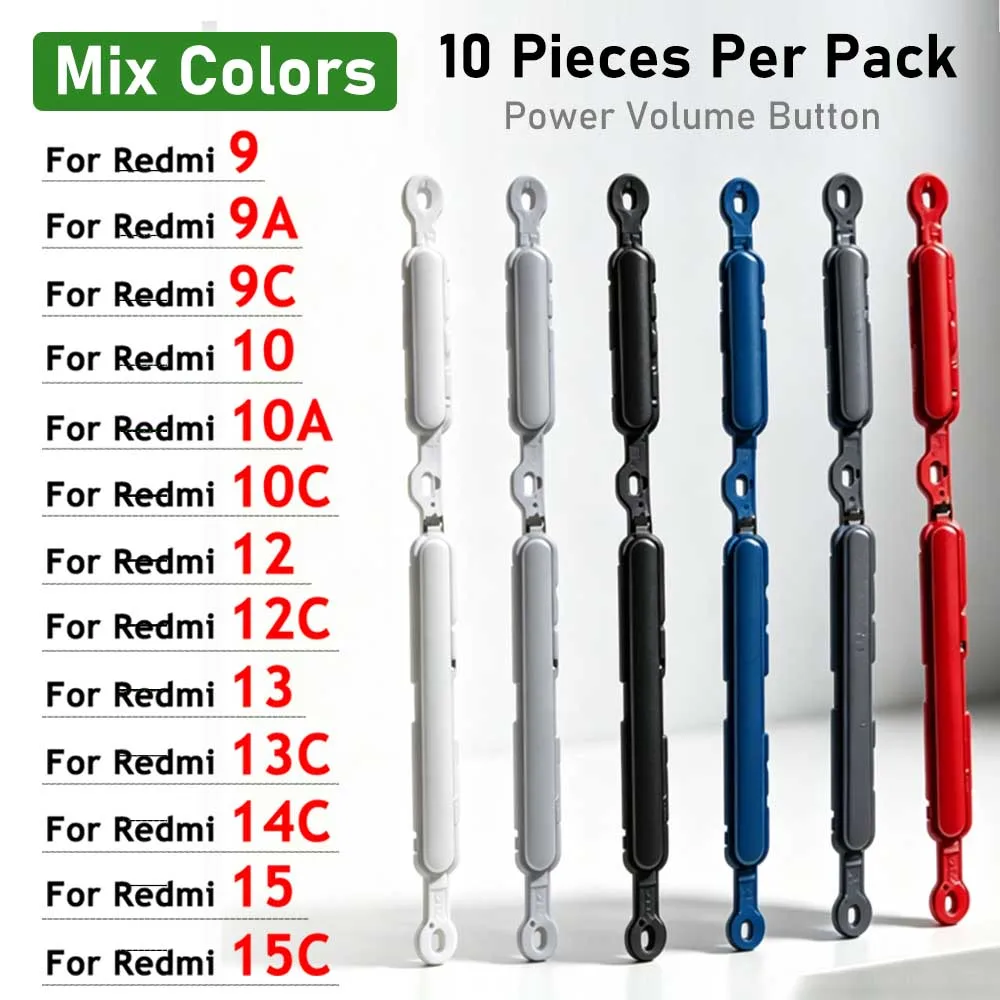 10Pcs, Power Volume Side Button Key For Redmi 9 9A 9C 10 10A 10C 12 12C 13 13C 14C 15 15C 4G 5G