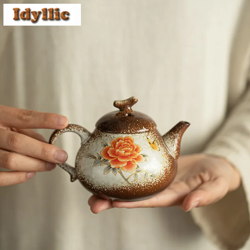 

200 мл фарфоровая печь Fambe Peony, чайник, японский чайник для заварки чая, бытовой чайник для заваривания чая с фильтром, чайная посуда