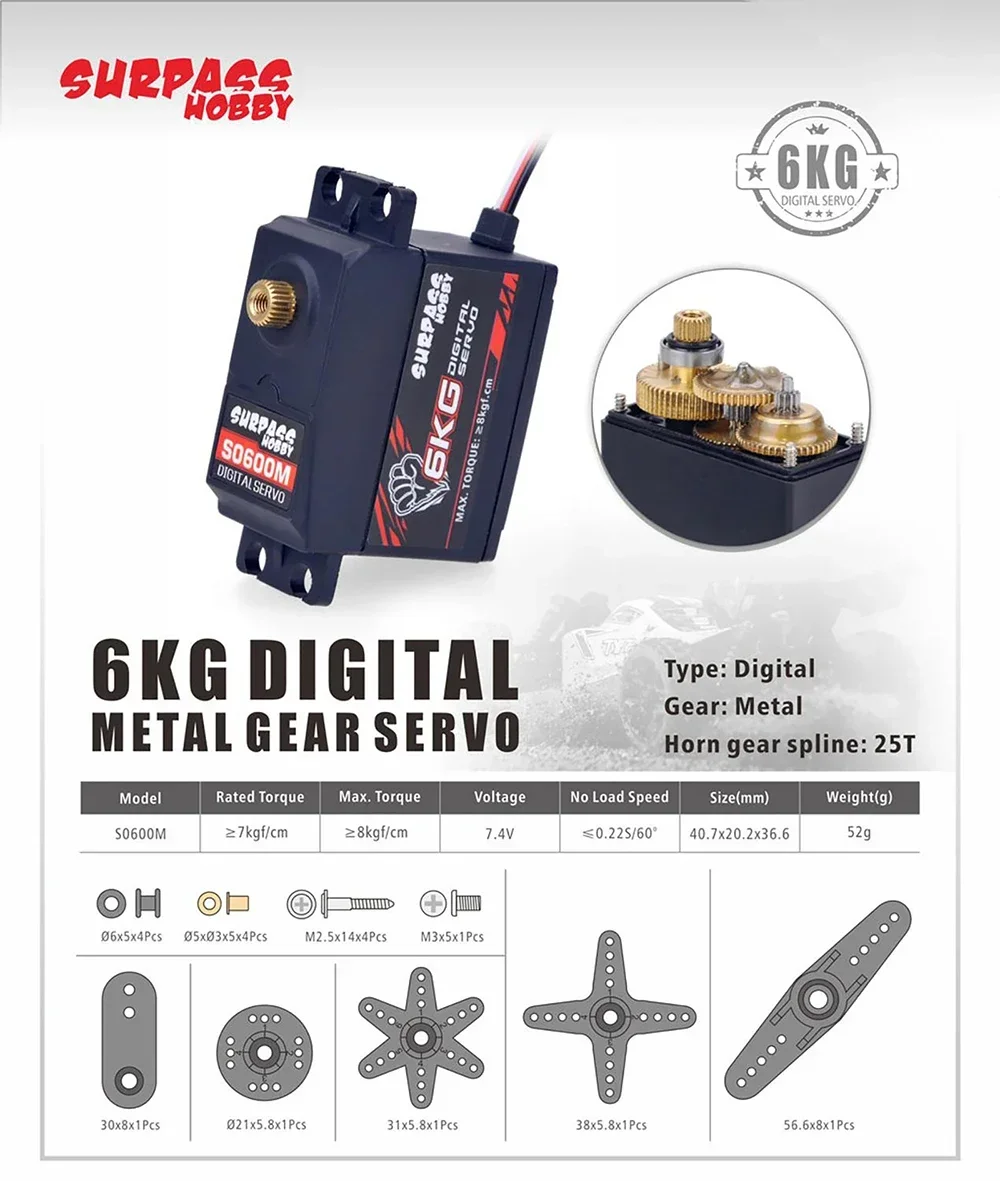SURPASS Hobby Digital Servo 9G 17G 25G 6KG 9KG 15KG 20KG Metal Gear Micro Servo für 1/8 1/10 RC Auto Flugzeug Flugzeug Roboter Segelflugzeug