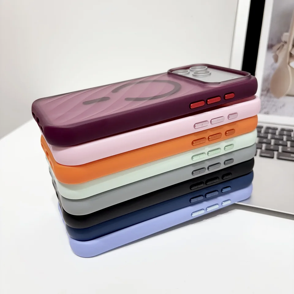 Funda de lujo esmerilada magnética para iPhone 13 14 15 16 17 18 Pro Max para Magsafe, cubierta ultrafina con sensación de piel 4
