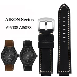 Vintage Crazy Horse Cow Leather Watchband for MAURICE LACROIX AIKON Series AI6008 AI6038 ai6058 Convex Strap Frosted Bracelet