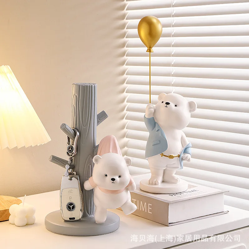 

NORTHEUINS Resin Cute Bear Decor Figurines Home Foyer Key Storage Accessories Interior Desktop Animal Objects Living Room Items