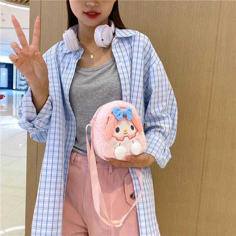 16CM Hello Kitty Cinnamoroll Kuromi Sanrio Kawaii Anime Cartoon Cute Plush Bag My Melody Plush Doll Backpack Girl Birthday Gift