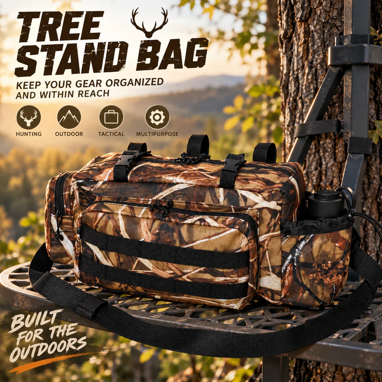 Hunting Fanny Pack with Front Storage Bag, Multiple Pockets, Tree Stand & Climbing/Ladder Stand Compatible