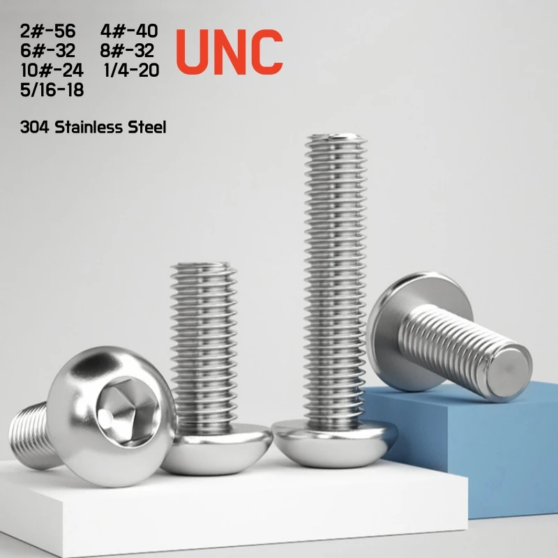 

3~50pcs UNC 2#-56 4#-40 6#-32 8#-32 10#-24 1/4-20 5/16-18 Button Round Head Hexagon Hex Socket Screw Pan Head Allen Bolt SUS 304