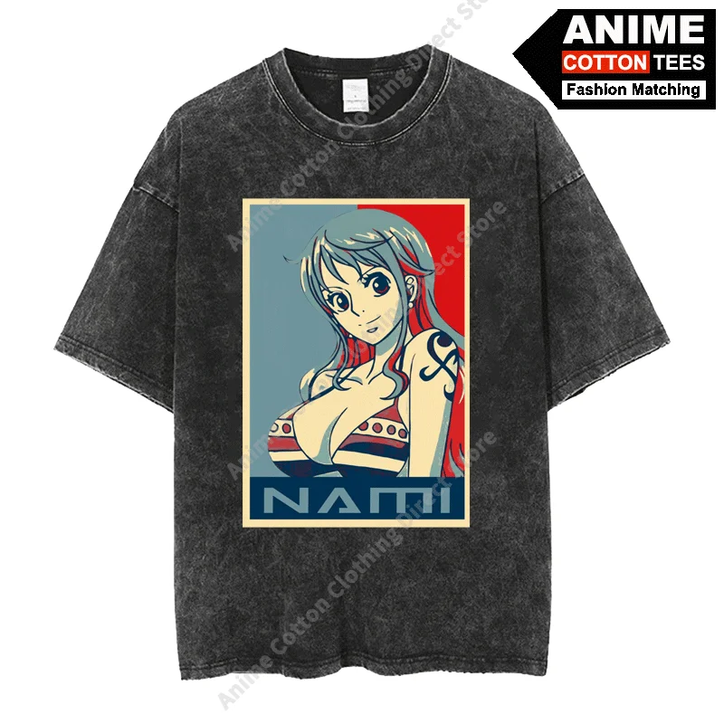 

Anime ONE PIECE - Nami Print T Shirt y2k Harajuku Street Men Women Casual Short Sleeve Cotton Washed Vintage Loose Tees BLACK