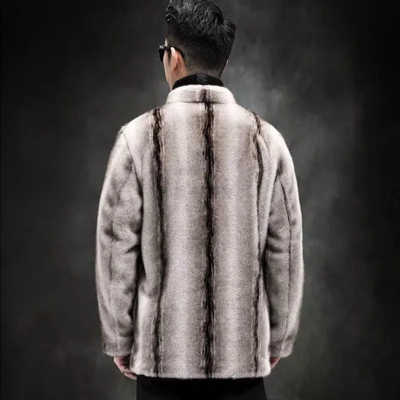 Menswear Winter Warmth Faux Mink Coat Jacket New Golden Mink Fur Chinese Style Jacket Lapel Casual Trend JacketsSingle Breasted