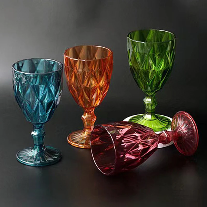 1Pc Plastic Wine Glass Cups Vintage Wine Cup 330ml Embossment Juice Drinking Cups Champagne Goblets Cups