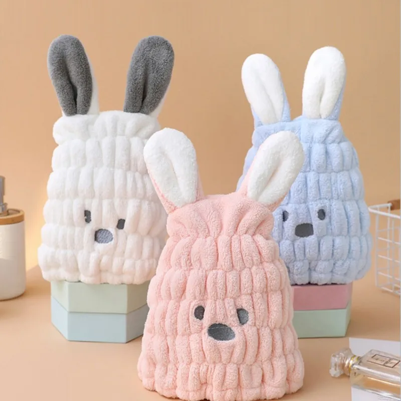 Coral Fleece Hair Towel Super Absorbent Quick Dry Child Cute Animated Drawing Baby Rabbit Ears For Girls Princess Style