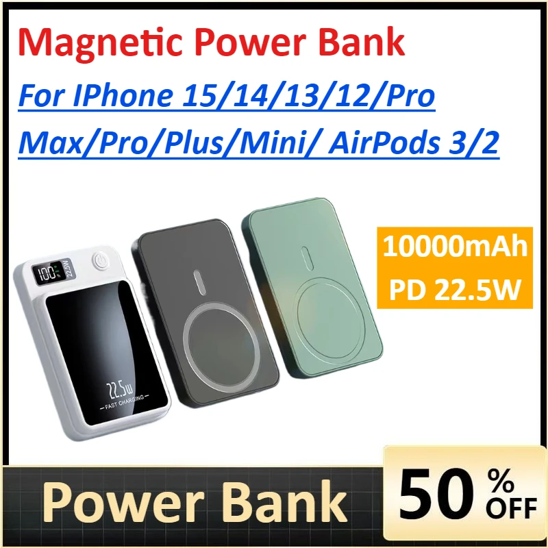 

10000mAh Power Bank PD 22.5W Fast Charging for IPhone 15/14/13/12/Pro Max/Pro/Plus/Mini/ AirPods 3/2 or tablet