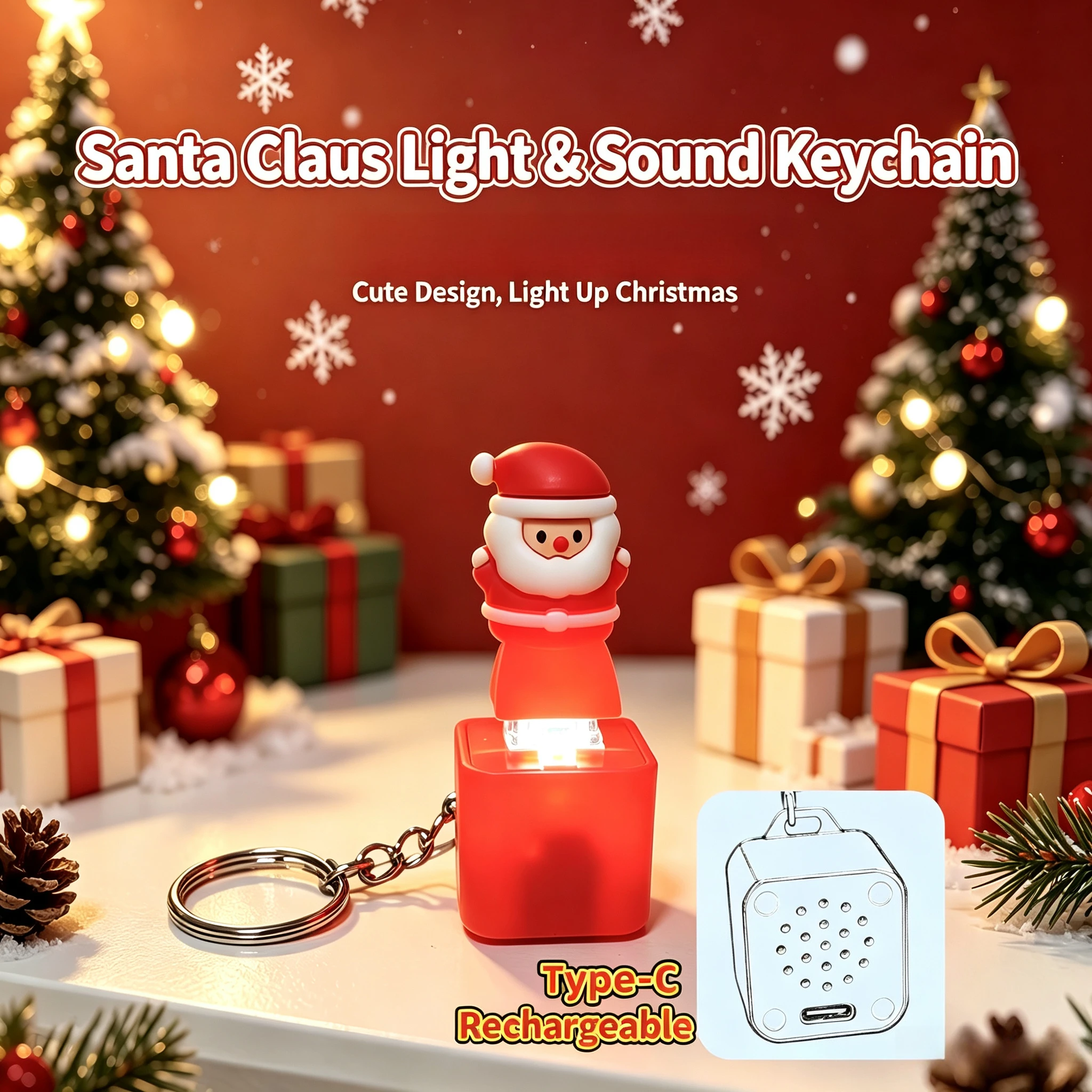 2/4pcs Pop‑up Light Keychain Santa Claus & Pumpkin Press‑Up Key Ring Christmas Halloween Novelty Bag Pendant Holiday Gift