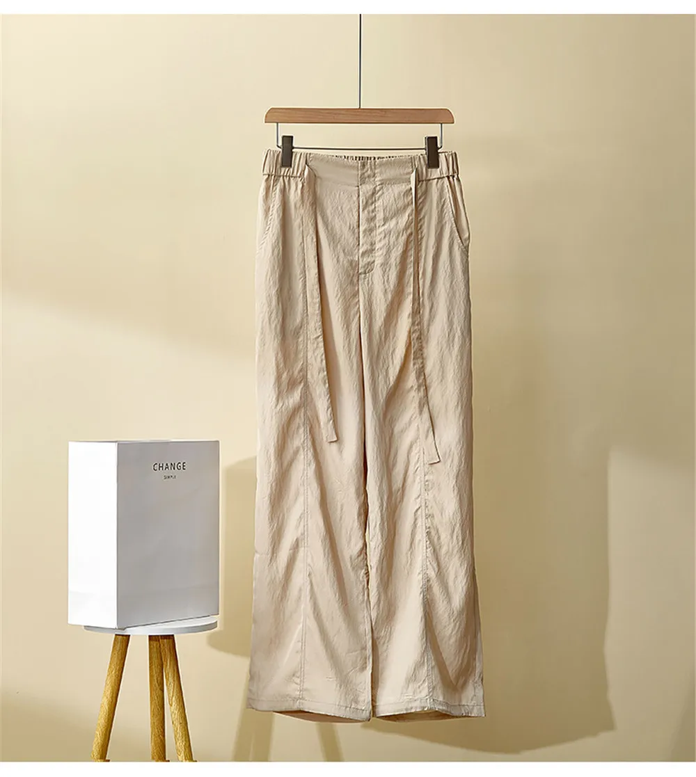 2025 Primavera/Verano Pantalones largos para mujer Pantalones rectos con cordón en la cintura elástica