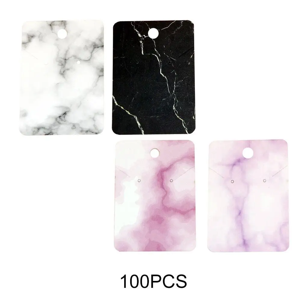 100x Marble Earring Display Cards 5x7cm 3 Holes Holder Card for DIY Necklace