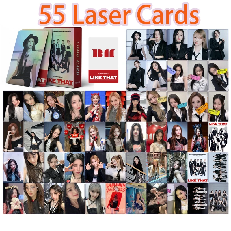 55pcs/set KPOP BABYMONSTER Laser Card Like That Album LOMOcard Baby Monster Little Monster Postcard Collection Photo Card AHYEON