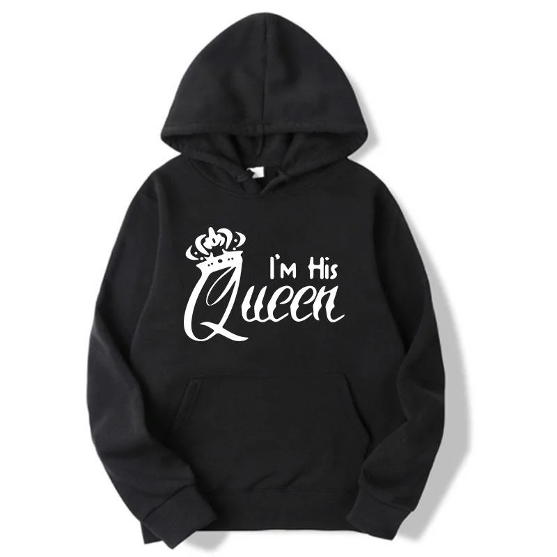 Women Hoodies King Queen Printed Sweatshirt Lovers Couples Hoodie Fashion Hooded Sweatshirt Matching Casual Pullovers Tops