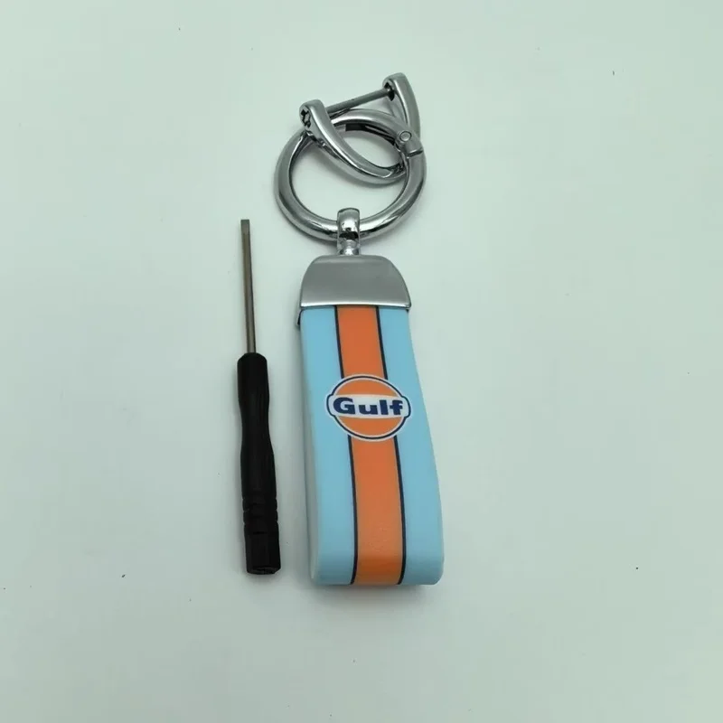 Gulf Petroleum Customized Keychain for Motorcycle Oil Decoration Gulf Coating Collectible Key Ring for Car Interior Accessories