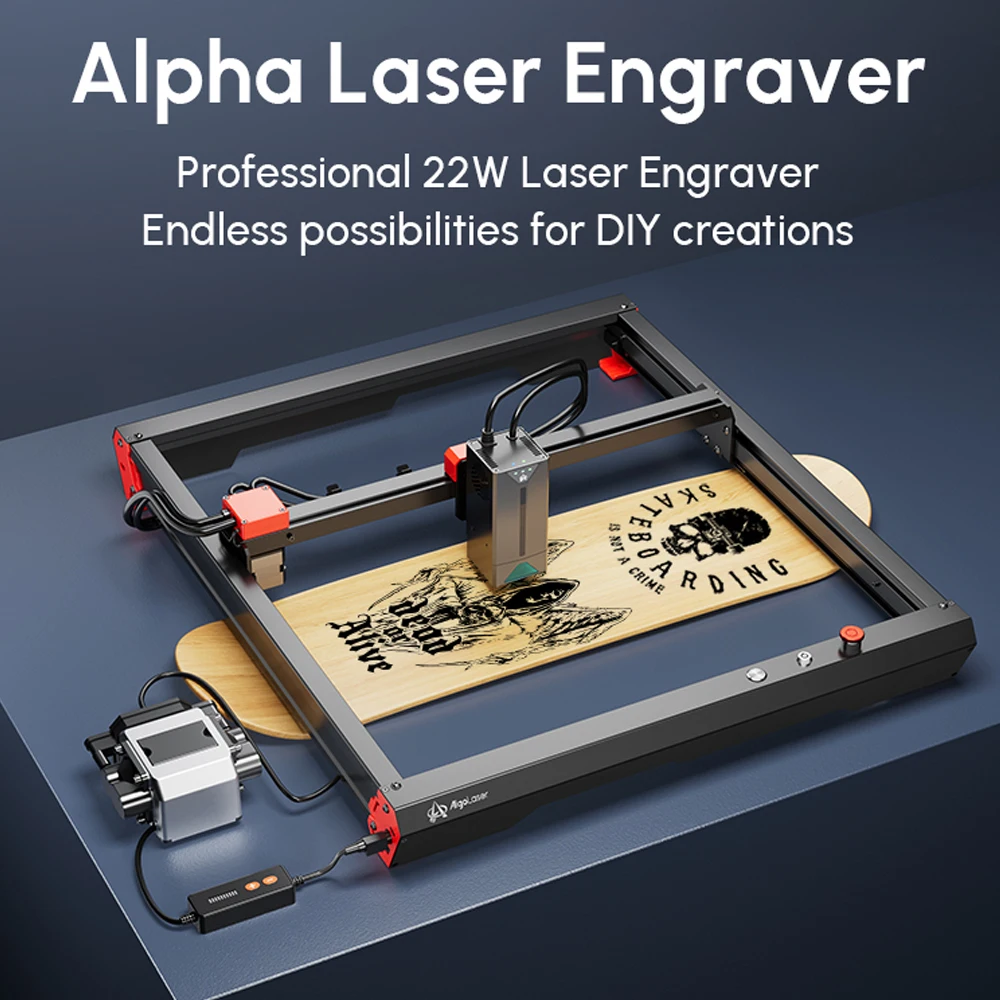 Laser Engraving Machine One-pass Cutting 10mm Acrylic Wood CNC Metal Engraver Auto Air Assist APP Control Algolaser Alpha 22W