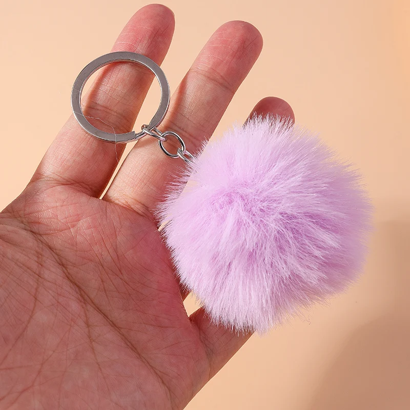 Aihua 15 Farben Flauschiger Fell-Pompon Schlüsselanhänger Weicher Kunstfell-Kaninchenball Auto-Schlüsselring Pompom Schlüsselkette Schlüsselhalter Damen Taschenanhänger – Detail 8