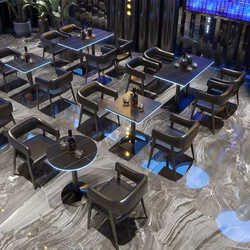 Led Night Club Dining Table And Chair Sports Hookah Bar Club Furniture Set Nightclub Lounge Booth Seating Sofa For Restaurants