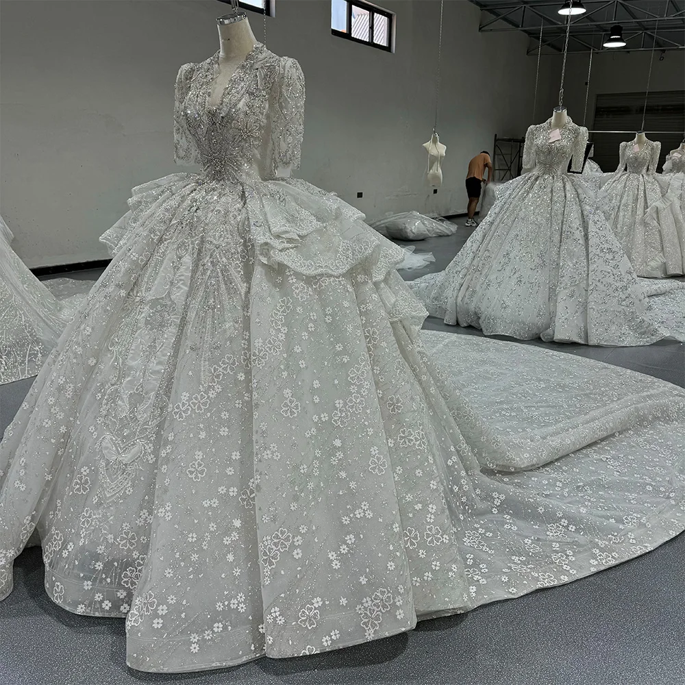 International Women's Long Dress For Wedding Ball Gown Customized Beading Wedding Dress Backless vestidos de novia boda