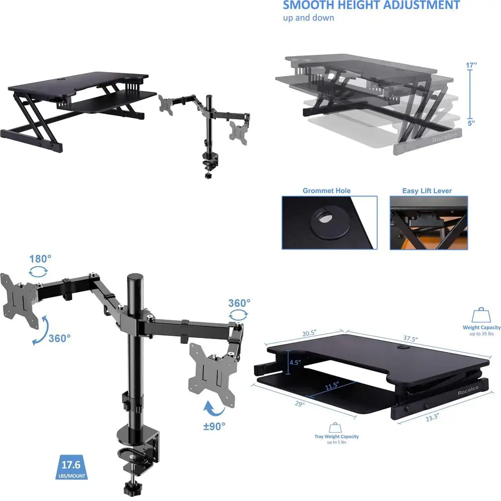 Height Adjustable Standing Desk Converter with Dual Monitor Mount - Ergonomic Sit-Stand Computer Desk Solution